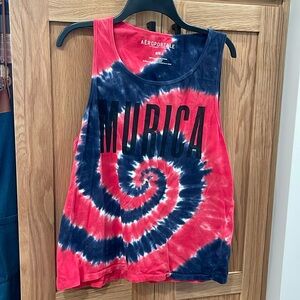 Men’s size medium Aeropostale “Murica” red white and blue tie dye tank.